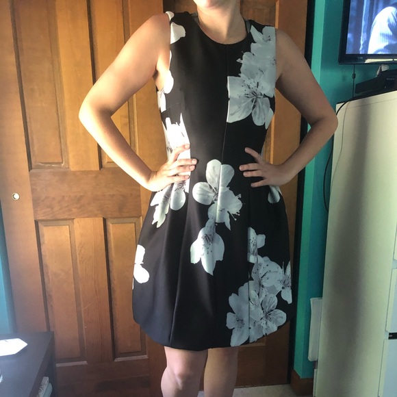 calvin klein black and white floral dress